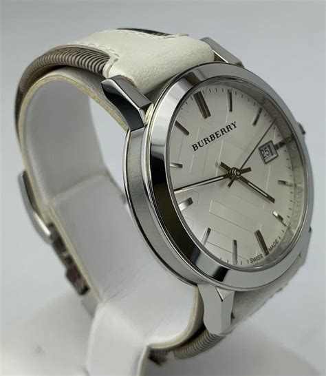 Burberry White Sunray Dial Trench Check White Leather Strap 